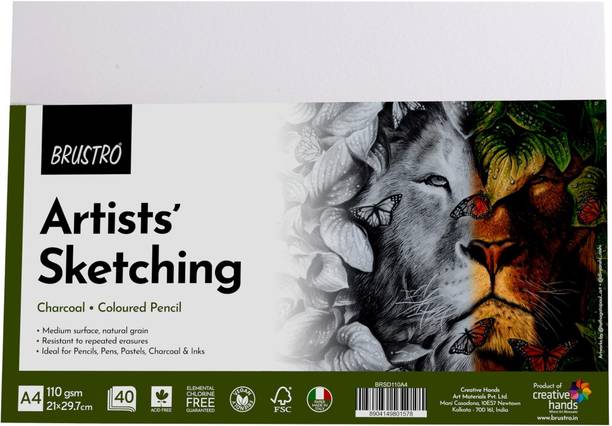 BRuSTRO Artists Sketching Paper, Pack of 40 Sheets, Unruled, A4, 110 gsm Drawing Paper