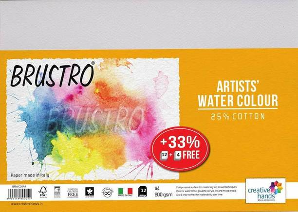 BRuSTRO Artists Cold Pressed A4 (12+4 Free Sheets) 200 gsm Watercolor Paper
