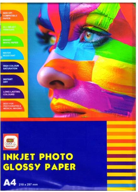 First Click Inkjet Photo Glossy Paper A4 Size- 20 Sheets 180 GSM UNRULED A4 180 gsm Photo Paper