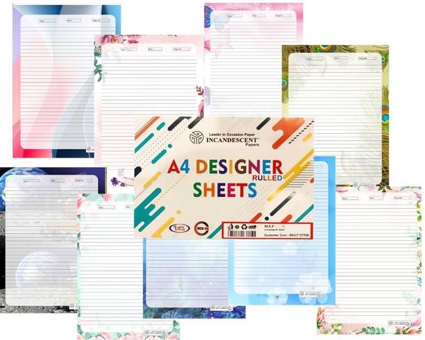 INCANDESCENT PAPER A4 Designer Ruled Writing Sheets Rul...
