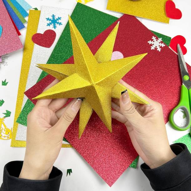 Festiko Multicolor Glitter Cardstock Sheets, Pack of 24 Unruled A4 250 gsm A4 paper