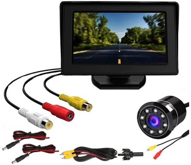 PRTEK Dashboard TFT LCD Car Display Screen with 8 LED Reverse Parking Camera X469 4.3 Inch Car TFT Display with 8 LED Reverse Camera 12V Kit X469 Parking Sensor