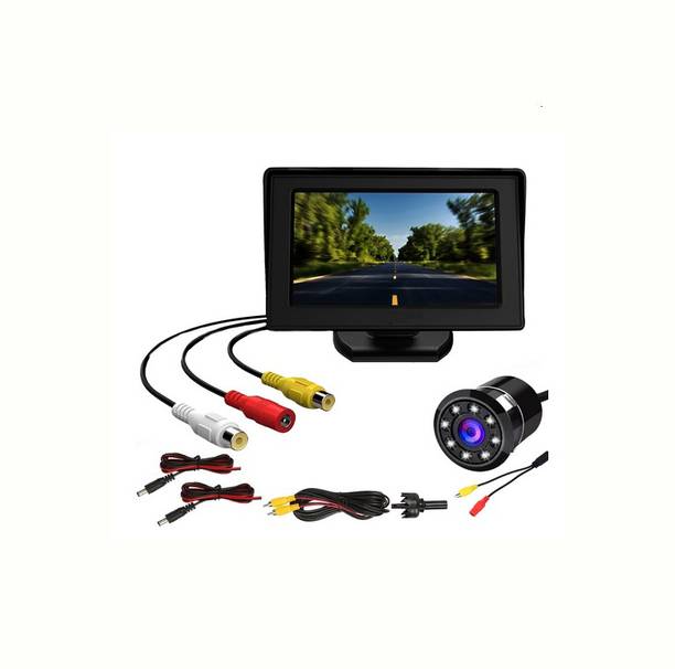 PRTEK Dashboard TFT LCD Car Display Screen with 8 LED Reverse Parking Camera X459 4.3 Inch Car TFT Display with 8 LED Reverse Camera 12V Kit X459 Parking Sensor