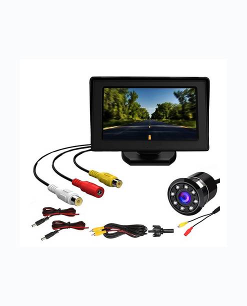 PRTEK Dashboard TFT LCD Car Display Screen with 8 LED Reverse Parking Camera X303 4.3 Inch Car TFT Display with 8 LED Reverse Camera 12V Kit X303 Parking Sensor
