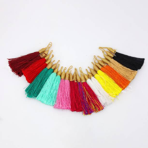 Patwa Traders Pack of 24 Colorful Tassels for Keychains, Sarees, Dresses, Home Decor, Crafting
