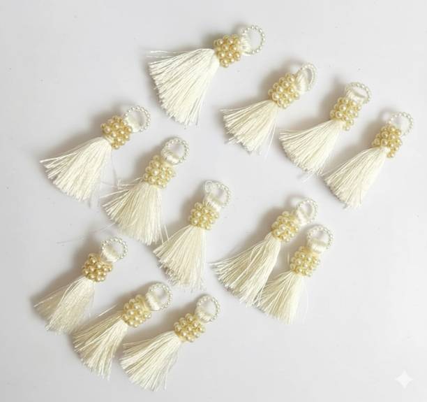 The Giftery Handmade Pearl Tassels for Pallu/Easy to Attach (Off White)
