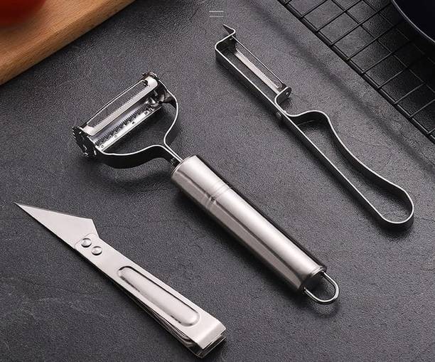 Addox 3 in 1 Stainless Steel Multipurpose Vegetable & Fruit Peeler Set Y Shaped Peeler Set