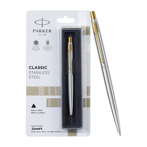 PARKER Classic Stainless Steel, Gold Trim Ball Pen