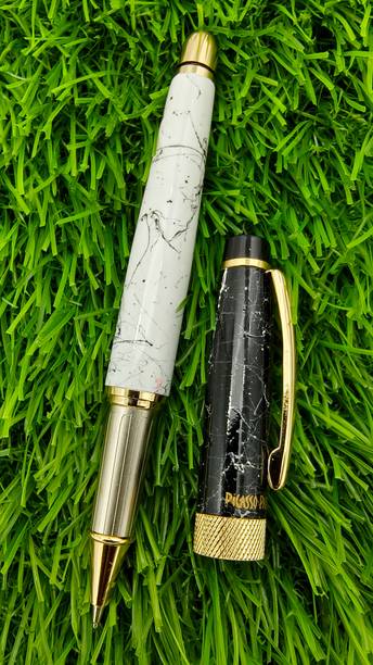 Maskey White Marble Textured Glossy Elegant Luxury Unique Metal Roller Ball Ball Pen