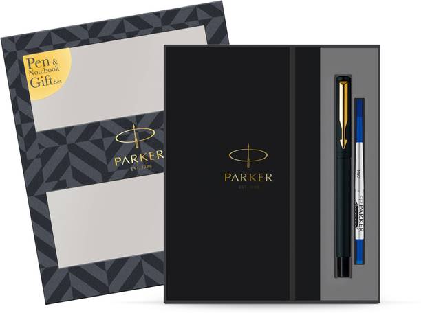 PARKER Gift Set | Note Book with Vector Matte Black Gold Trim | Pen Gift Set