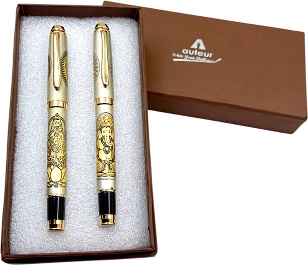 auteur Premium Divine Lord Laxmi & Ganesha Engraved Designer Brass Metal Body Best Gift Roller Ball Pen
