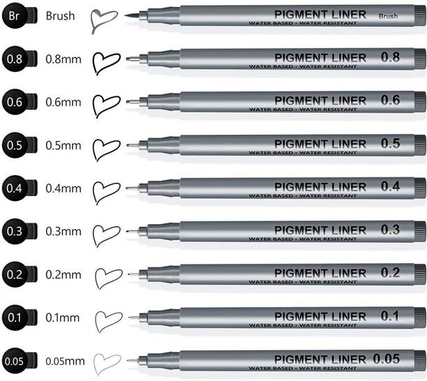 Definite Pigma Micron 9pc Fineliner pen Black Archival Ink Artist Drawing Sketch pens Fineliner Pen