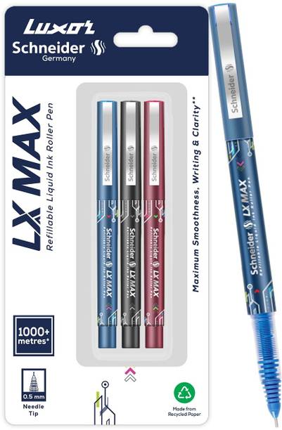 Luxor Schneider LX MAX | Needle Tip | 0.5 mm | 1000+ Meters Writing Length | German Technology Roller Ball Pen
