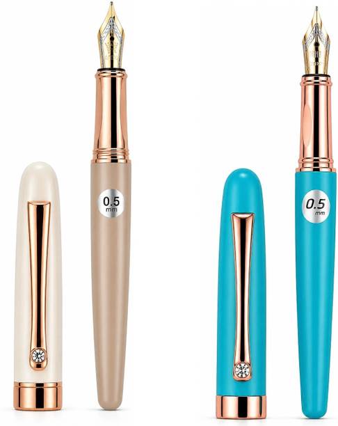 ZANY ZINES Fountain Pen Replacable Ink Set Blue and Black ink Blue and Pink Body Color Fountain Pen