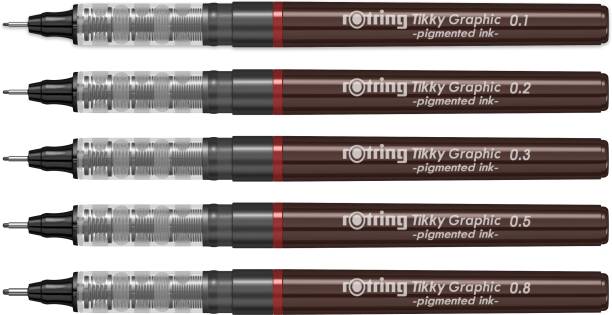 rotring 0.1, 0.2, 0.3, 0.5, 0.8mm Tikky Graphic with Black Pigmented Ink, Non-Refillable Fineliner Pen