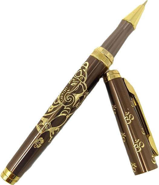 Maskey Luxury Ganesh Gold Plated Engraved Ganpati Gift Festival Occasion Metal Roller Ball Pen