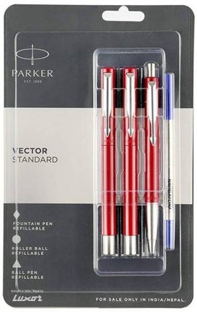 PARKER PARKER VECTOR STANDARD RED CT FOUNTAIN PEN, ROLLERBALL PEN & BALL PEN SET Pen Gift Set