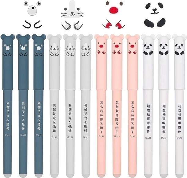 Deepak Brothers Enterprises 12 PCS Cute Bear Erasable Gel Blue Ink PEN ( For Student & kids ) Gel Pen