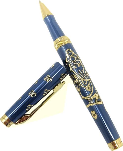 Maskey Luxury Ganesh Gold Plated Engraved Ganpati Gift Festival Occasion Metal Roller Ball Pen