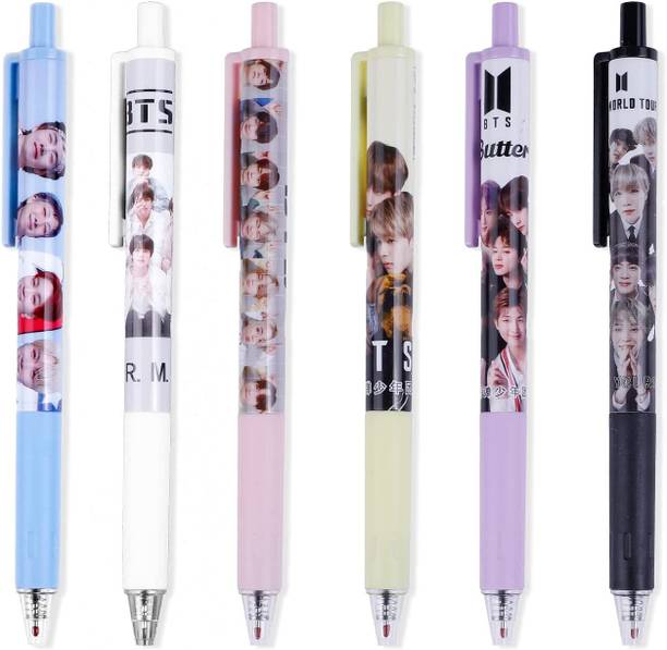 AMB BTS 6 Pcs Gel Pen Boys Pen Blue Ink 0.5mm Ballpoint Pen School Supplies for Kids Gel Pen