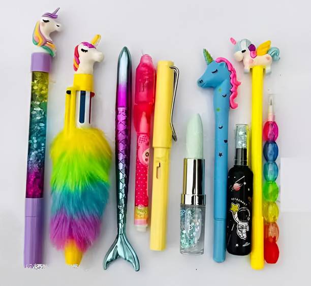 Eclet 10pc of pen and pencil combo, uni star pen,moti pencil,fur pen,for kids gift set Pen Gift Set