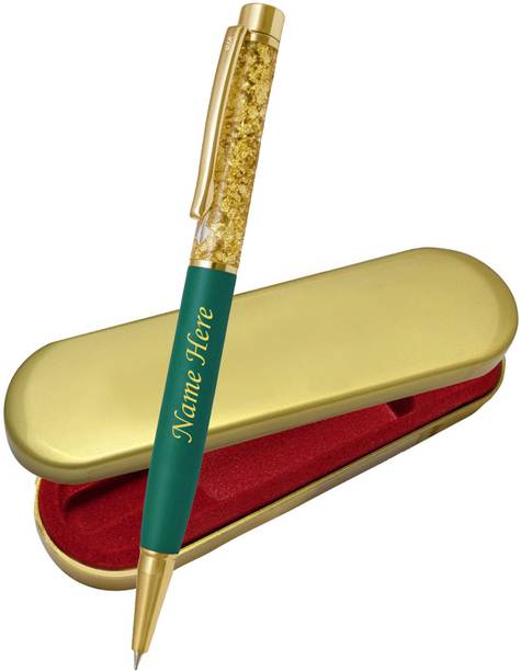 UJJi Matte Finish Zari Gold Green Colour Body Ball Pen