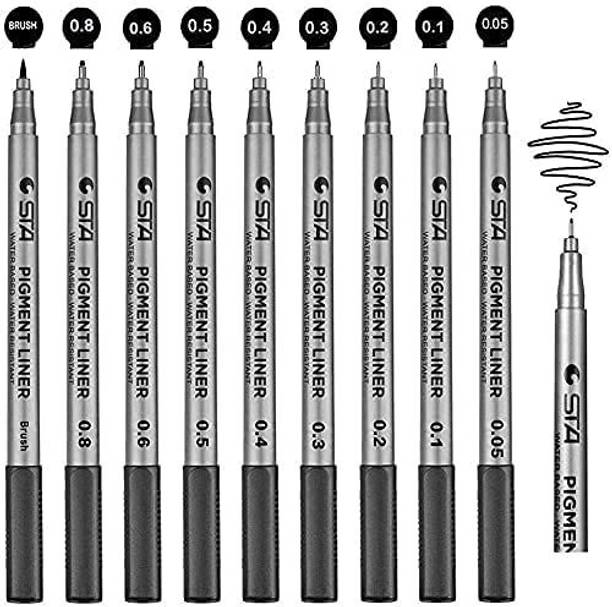 THR3E STROKES STA Black Pigment Fineliner Ink Micro Pens Waterproof Black Pen Set for Art Sketching Writing, 9 Pieces Fineliner Pen