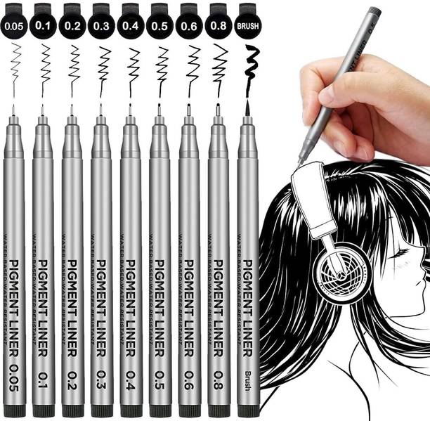 Definite Pigma Micron 9pc Fineliner pen Black Archival Ink Artist Drawing Sketch pens Fineliner Pen