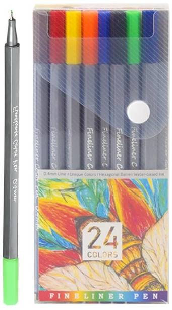 Corslet Fineliner Color Pen Set 24 Pc Pen, 0.4mm Fine Nib, Porous Fine Line Pen, Brush Fineliner Pen