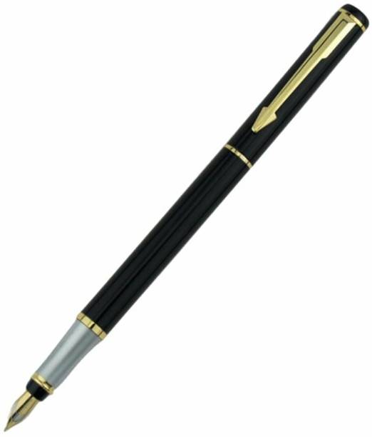 CHROME 801 Black Color Medium Nib Metal Body With Golden Arrow Clip Fountain Pen