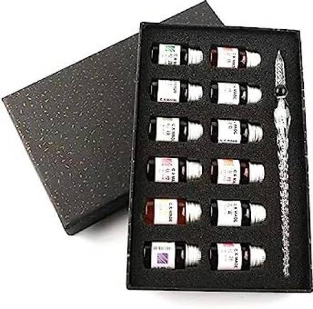 Levin Calligraphy Dip Pen Set 12pc Colorful Inks,Crystal Pen for Art, Writing, Drawing Calligraphy