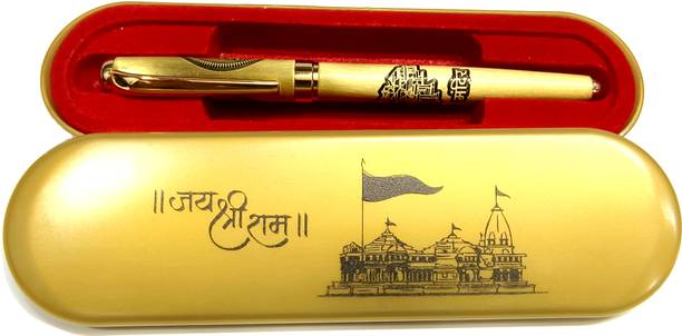 Maskey Luxury Designer Brass Metal Gold Plated Pen Ayodhya Ram Mandir Engraved with Box Ball Pen