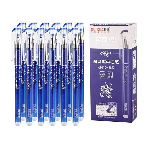 PSAHG Blue Ink Erasable Gel Pen Set with attached Magic Wipe Eraser (Pack of 12) Gel Pen Refill