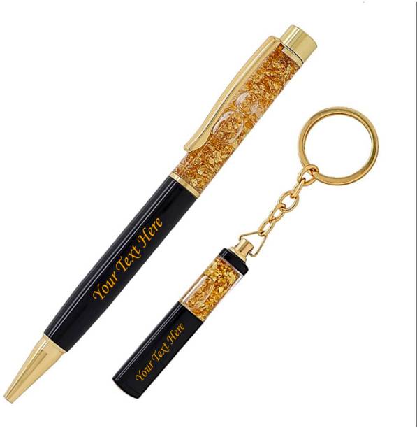 K K CROSI Personalized Golden Pen and Keychain Combo with NAME Printed Pen Gift Set