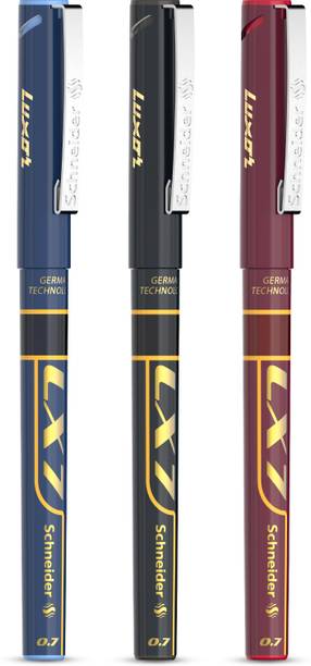 LUXOR Schneider LX7 Technoroller| 0.7 mm tip| German Technology| 100% Liquid Ink Roller Ball Pen Pack of 3, Ink Color - Blue+Black+Red