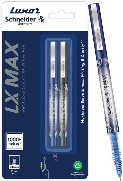 Luxor Schneider LX MAX | Cone Tip | 0.5 mm | 1000+ Meters Writing Length | German Technology Roller Ball Pen