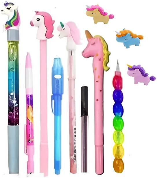 Eclet Unicorn Theme Stationery Set with 3D Erasers, Gel Pens & Mechanical Pencils Ball Pen