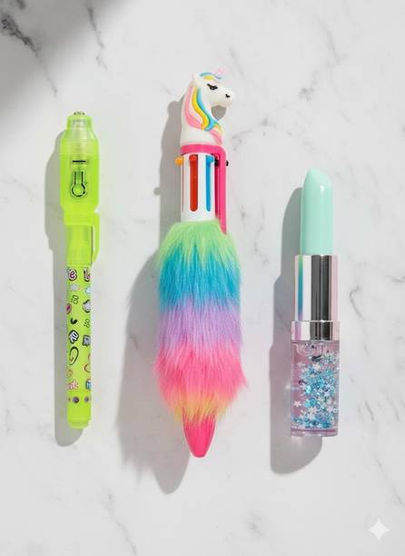 Eclet New Trending 3-Pc Combo: Invisible UV Light Pen,6-in-1 Fur,Lip pen for kids Ball Pen