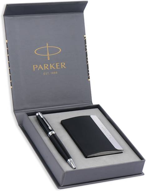 PARKER Luxury Gift Set | Premium Card Holder | Ambient Lacque Black Chrome Trim Ball Pen