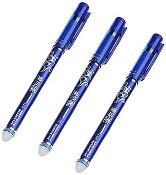SUHANI COLLECTIONS Pack of 3 Erasable Gel Pens | Blue Ink Refillable Pens with Rubber Eraser Cap Gel Pen