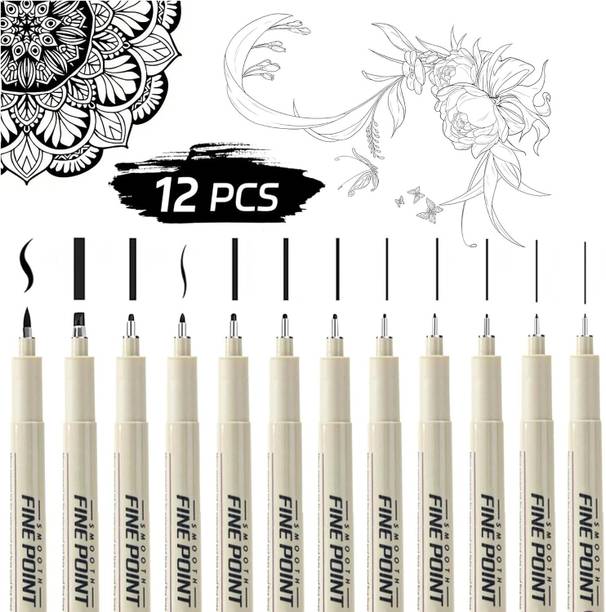 Harinder Black Micron Fineliner Pen Set - Waterproof Technical Pens for Artist & Designer Fineliner Pen