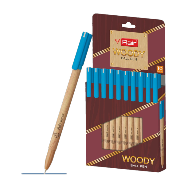 FLAIR Woody Ball Pen Pack of 10 Pens Blue Ink Ball Pen