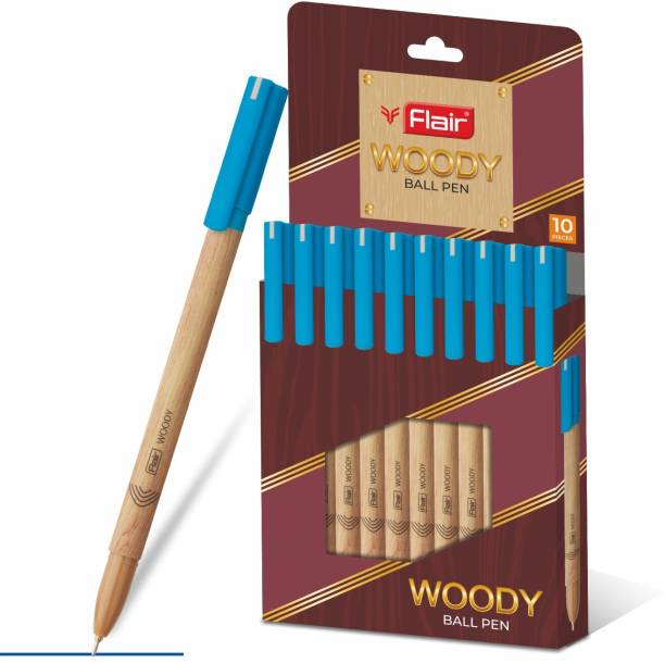 FLAIR Woody Ball Pen Pack of 10 Pens Blue Ink Ball Pen