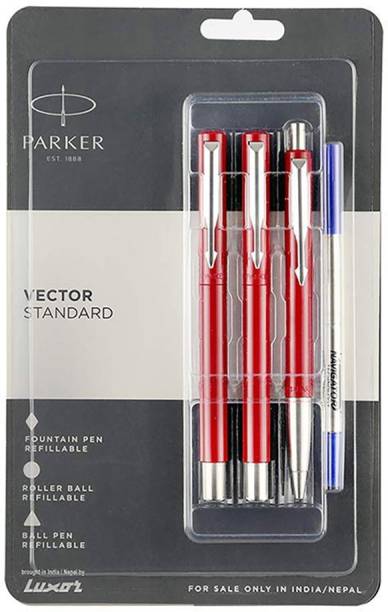 PARKER VECTOR STANDARD RED CT FOUNTAIN PEN, ROLLERBALL PEN &amp; BALL PEN SET Pen Gift Set