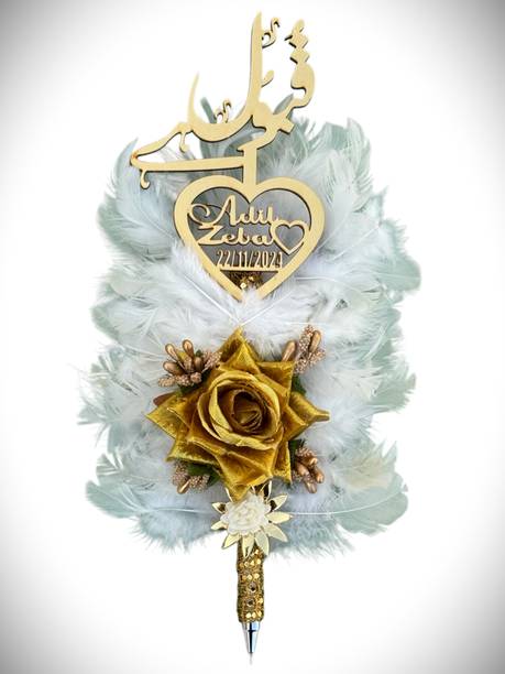 Creative Horizon Beautiful Nikah Pen with White Roses for Wedding Ceremony | Bride and Groom Name Ball Pen