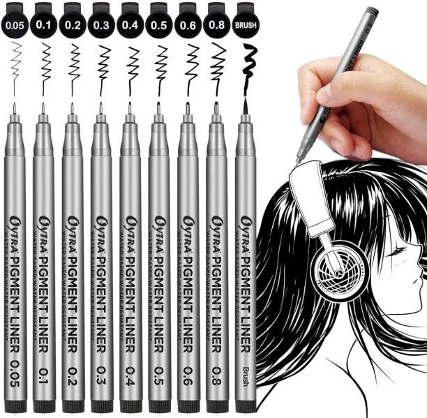 OYTRA 9 Fineliner Pens Pigment Based, Sizes 0.05mm to 0.8mm Fineliner Pen