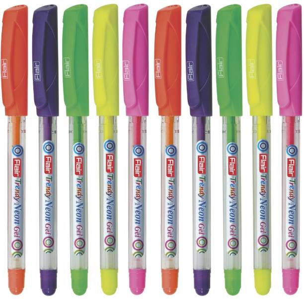 FLAIR Flair Trendy Neon 10 Pcs Gel Pen, Multicolour, Pack Of 10 Pens Gel Pen
