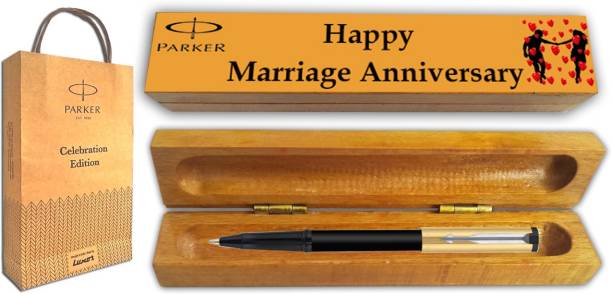 PARKER BETA PREMIUM GOLD CT BP With Wooden Happy Marriage Anniversary GiftBox & GiftBag Ball Pen