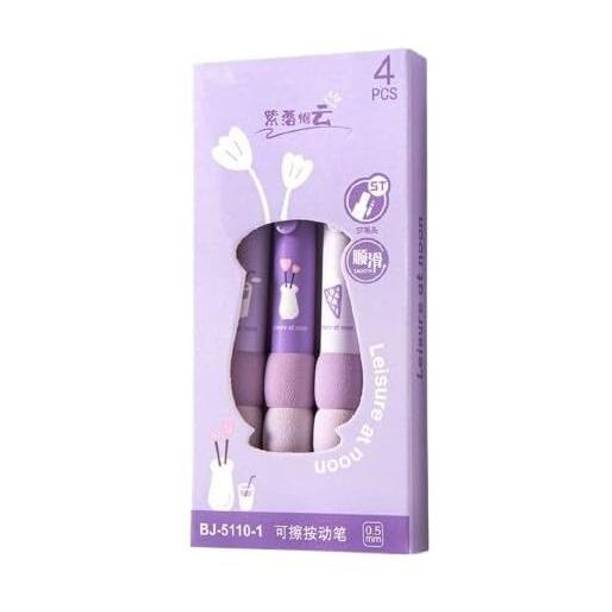 jbrstore Purple Erasable Gel Pens Set | 4 pcs Cute Design with Rubber Eraser Cap Gel Pen