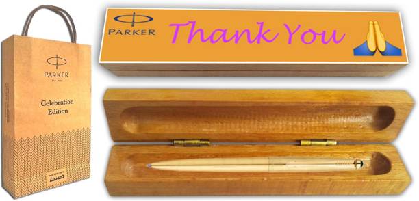 PARKER GALAXY GOLD GT BP With Wooden Thank You Wishing Gift Box and Gift Bag Ball Pen